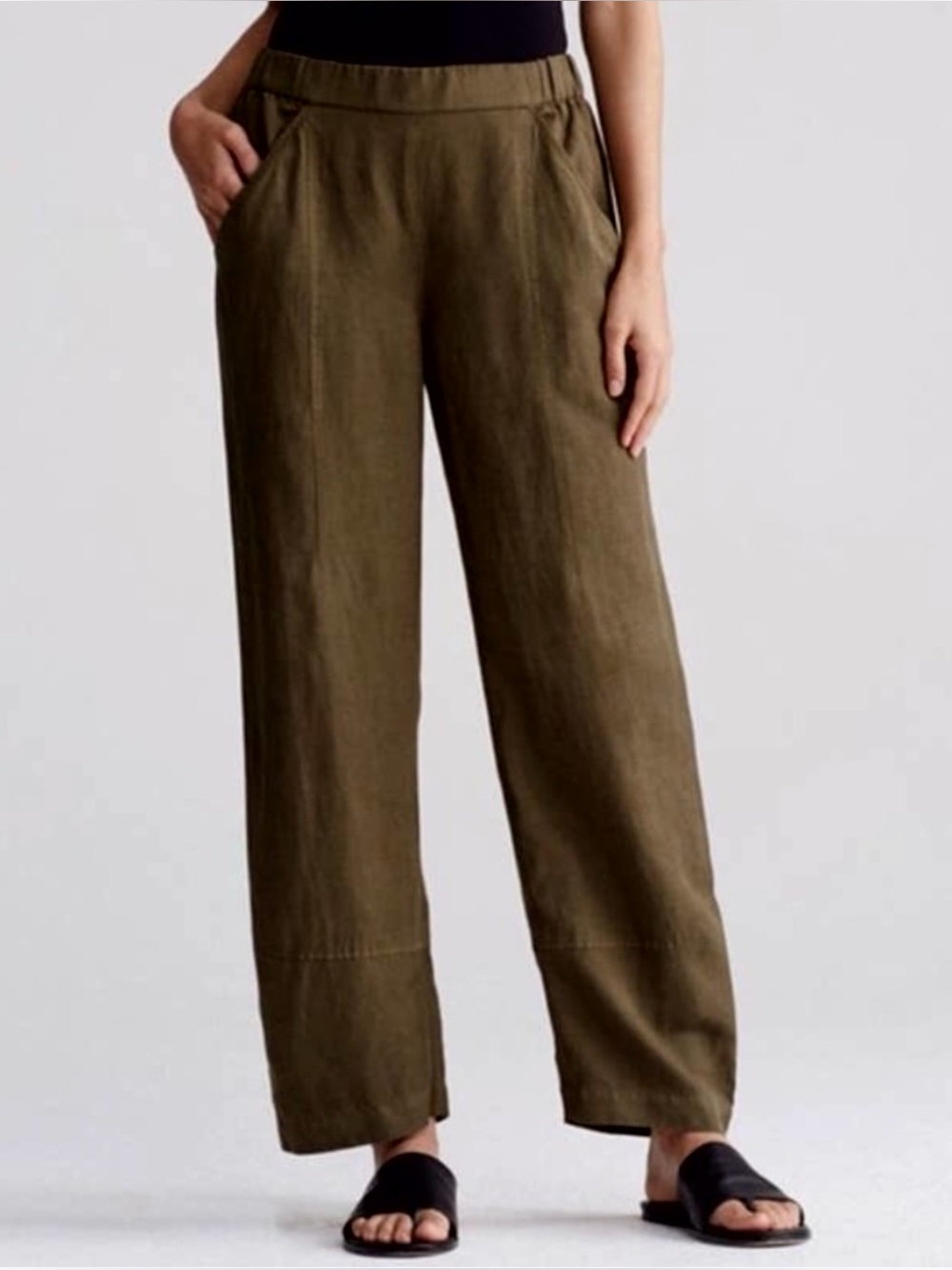 Eileen Fisher 100% Organic Linen Pants Wide Leg Summer Brown Medium Quiet Luxury